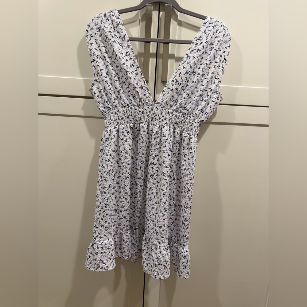 Liberty Love White Mini Dress with Blue Floral Pattern